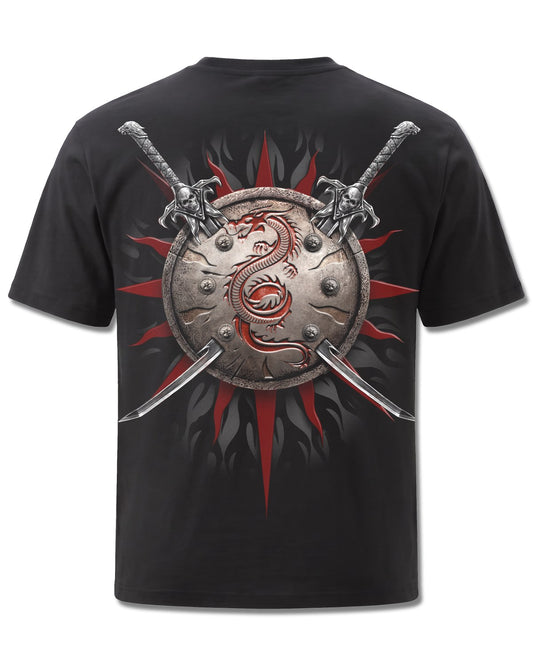 Spiral Oriental Dragon design, back view on Black M101, Rock Off Retail official merch
