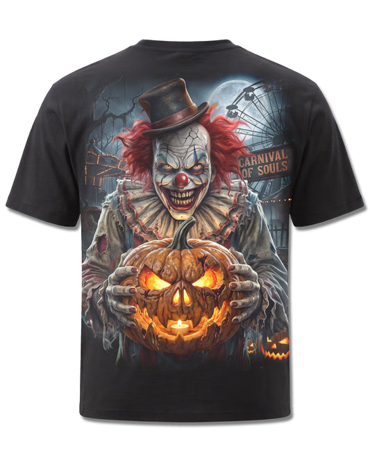 Spiral Carnival Of Souls design, back view on Black M101, Rock Off Retail official merch