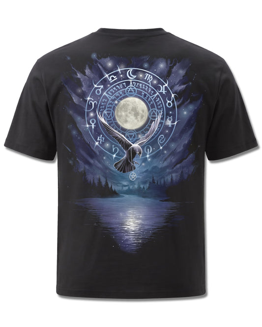 Spiral Witchcraft design, back view on Black M101, Rock Off Retail official merch