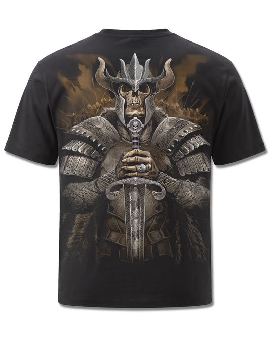 Spiral Viking Warrior design, back view on Black M101, Rock Off Retail official merch