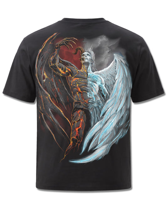 Spiral Divided Soul design, back view on Black M101, Rock Off Retail official merch