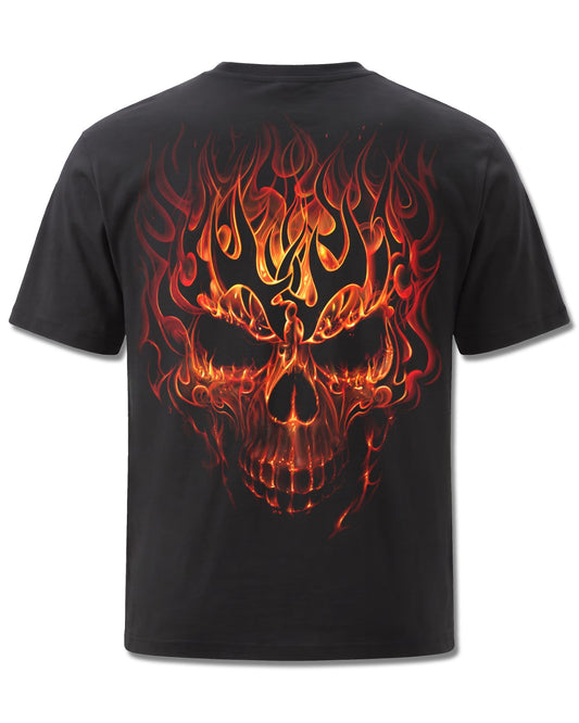 Spiral Skull Blast design, back view on Black M101, Rock Off Retail official merch