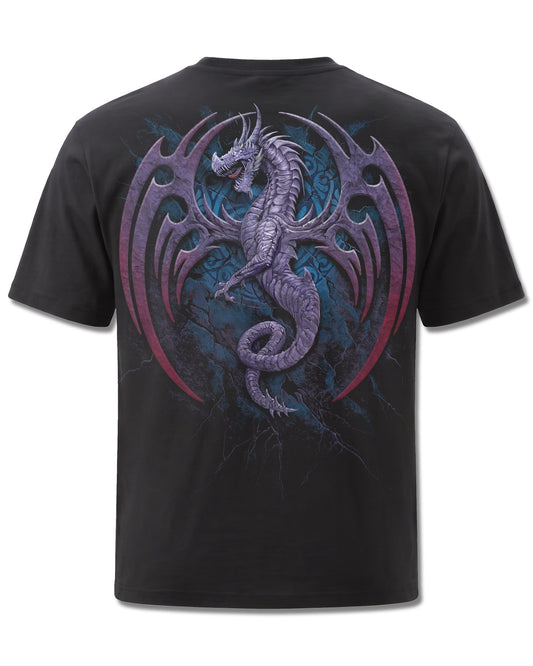 Spiral Dragon Borne design, back view on Black M101, Rock Off Retail official merch