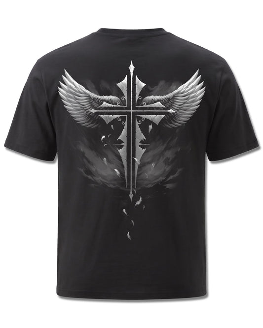 Spiral Lucid Dreams design, back view on Black M101, Rock Off Retail official merch