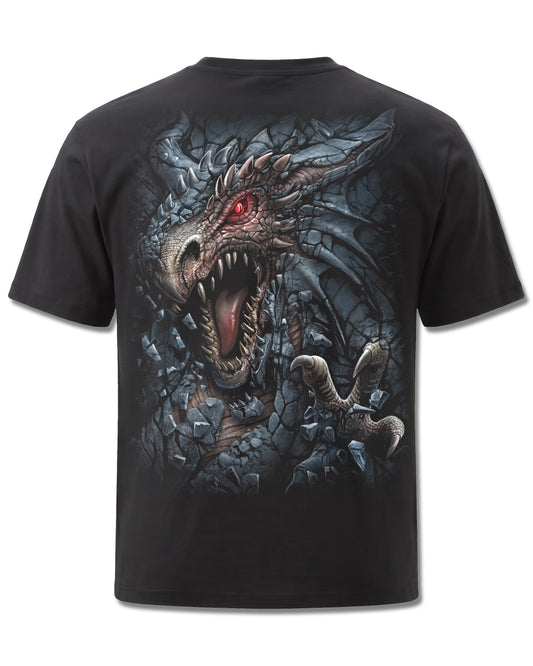 Spiral Dragon's Lair design, back view on Black M101, Rock Off Retail official merch