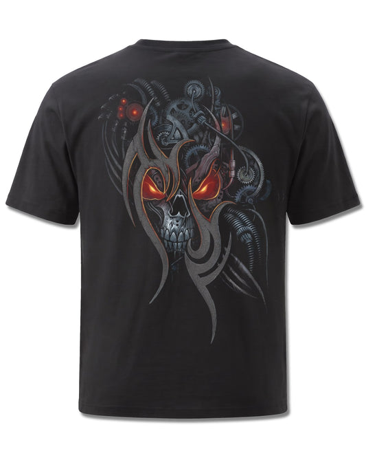 Spiral Steampunk Skull design, back view on Black M101, Rock Off Retail official merch