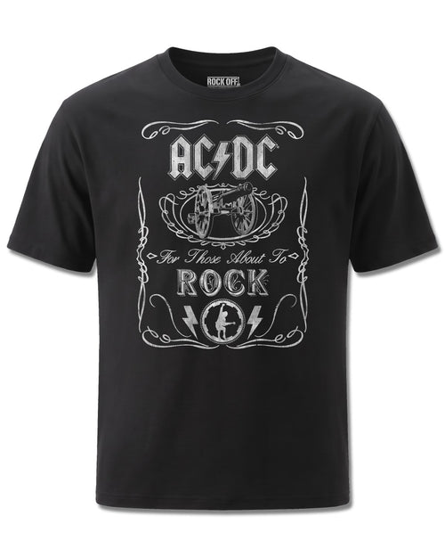 AC/DC Vintage Cannon Swig (AC/DC) design, front view on Black M121, Rock Off Retail official merch