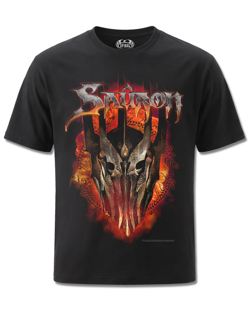 The Lord Of The Rings Sauron Metal Tee (The Lord Of The Rings) design, front view on Black M121