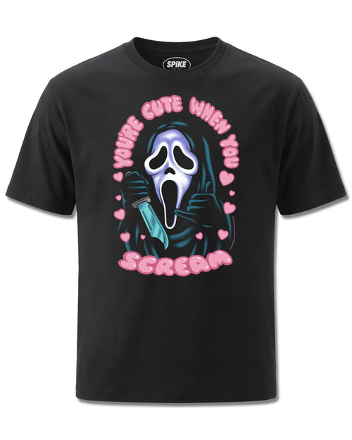 Ghost Face You're Cute When You Scream (Ghost Face) design, front view on Black M121, Rock Off Retail official merch