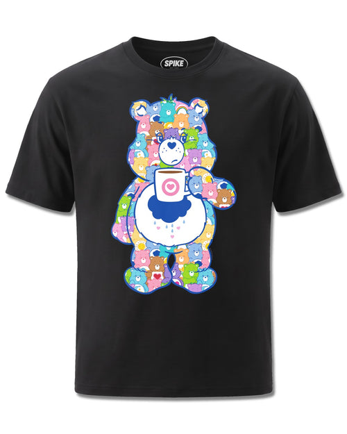 Care Bears Grumpy Bear Coffee (Care Bears) design, front view on Black M121, Rock Off Retail official merch