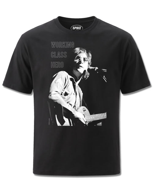 Icons John Lennon Working Class Hero (Icons) design, front view on Black M121, Rock Off Retail official merch