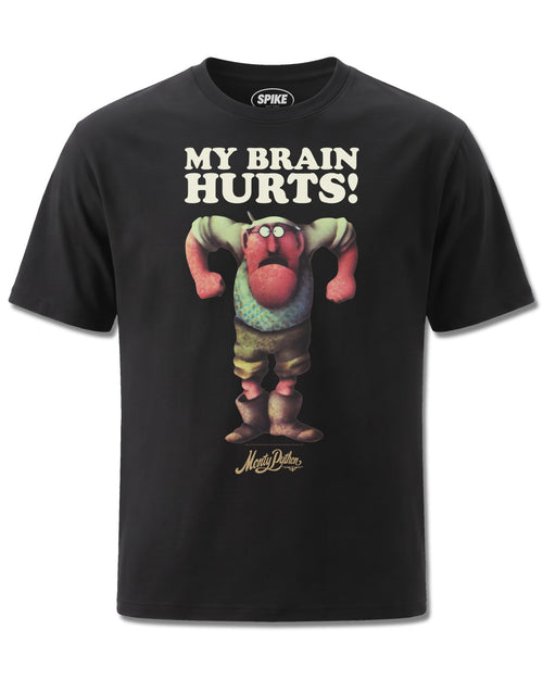 Monty Python My Brain Hurts (Monty Python) design, front view on Black M121, Rock Off Retail official merch