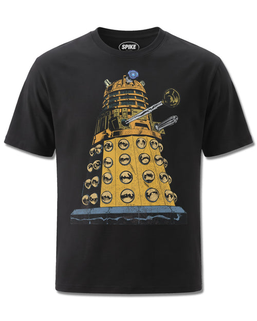 Dr Who Large Dalek (Dr Who) design, front view on Black M121, Rock Off Retail official merch