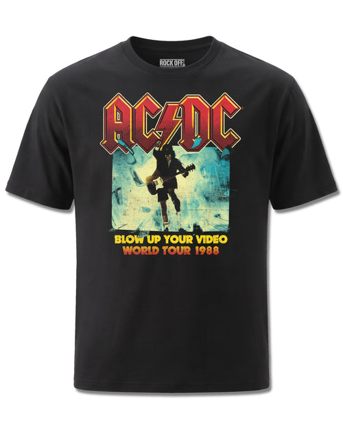 AC/DC Blow Up Your Video (AC/DC) design, front view on Black M121, Rock Off Retail official merch