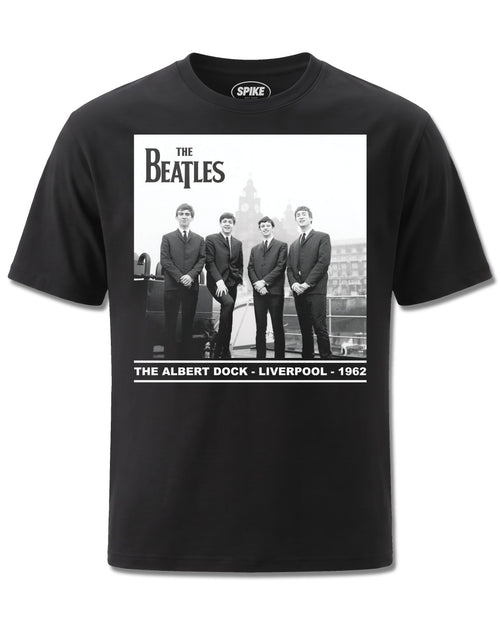 Beatles Albert Dock (The Beatles) design, front view on Black M121, Rock Off Retail official merch