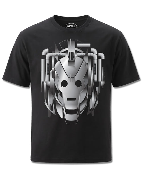 Dr Who Exploding Cyberman (Dr Who) design, front view on Black M121, Rock Off Retail official merch