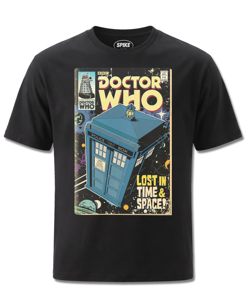 Dr Who Tardis In Space And Time (Dr Who) design, front view on Black M121, Rock Off Retail official merch