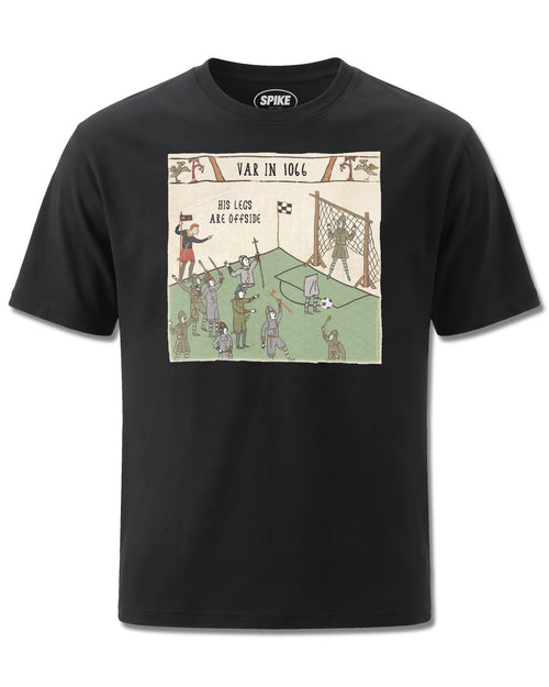 Hysterical Heritage Var In 1066 (Hysterical Heritage) design, front view on Black M121, Rock Off Retail official merch