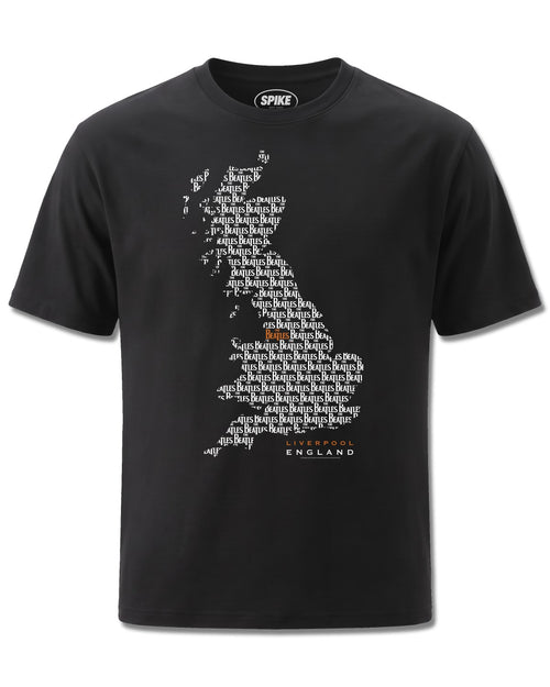 Beatles Map (The Beatles) design, front view on Black M121, Rock Off Retail official merch