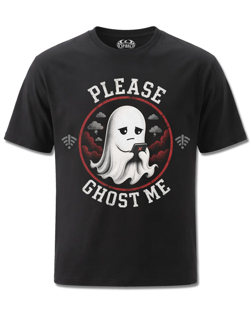 Spiral Ghost Me design, front view on Black M121, Rock Off Retail official merch