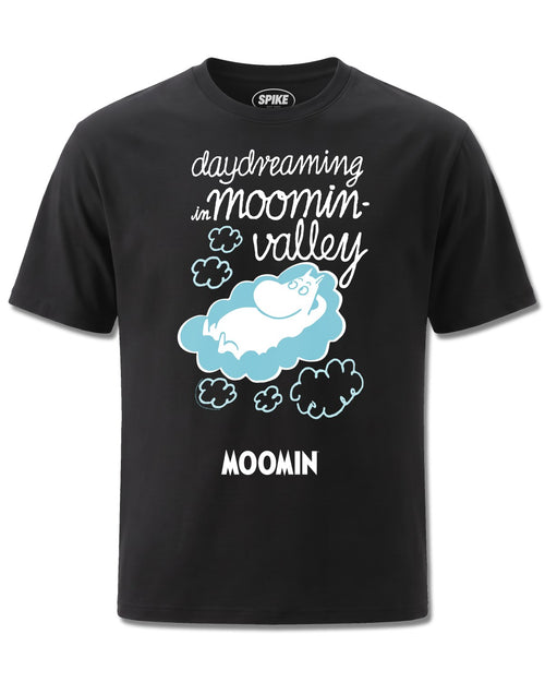 Moomin Day Dreaming In Moomin Valley (Moomin) design, front view on Black M121, Rock Off Retail official merch