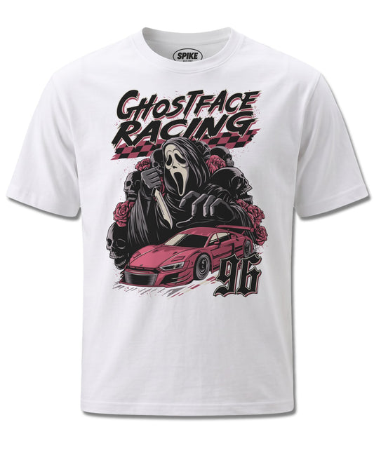 Ghost Face Racing 96 (Ghost Face) design, front view on White M137, Rock Off Retail official merch