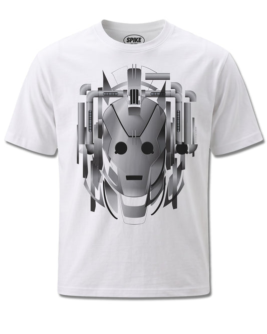 Dr Who Exploding Cyberman (Dr Who) design, front view on White M137, Rock Off Retail official merch