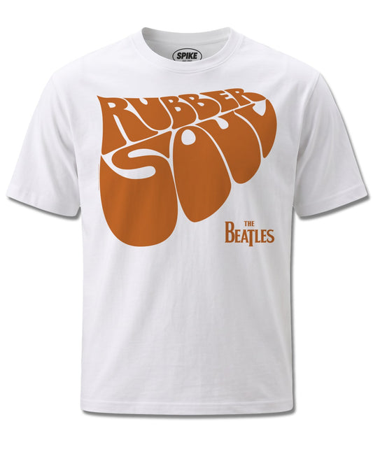 Beatles Rubber Soul Logo (The Beatles) design, front view on White M137, Rock Off Retail official merch