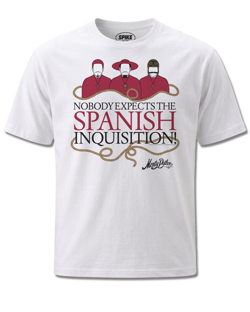 Monty Python Spanish Inquisition (Monty Python) design, front view on White M137, Rock Off Retail official merch