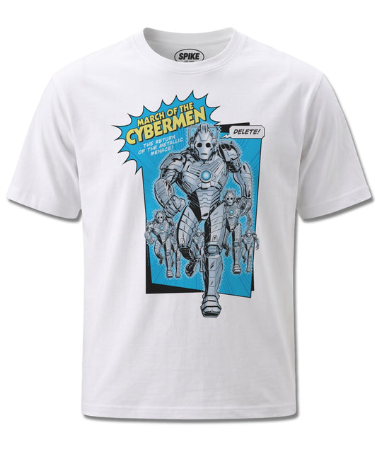 Dr Who Doctor Who March Of The Cybermen (Dr Who) design, front view on White M137, Rock Off Retail official merch