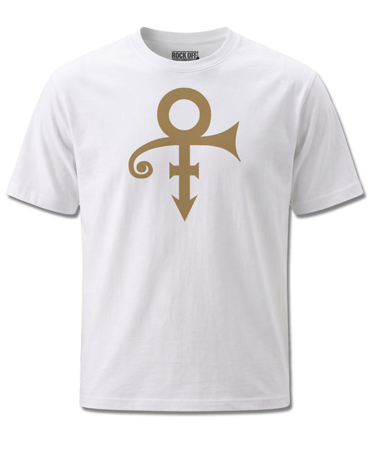Prince Symbol (Prince) design, front view on White M137, Rock Off Retail official merch