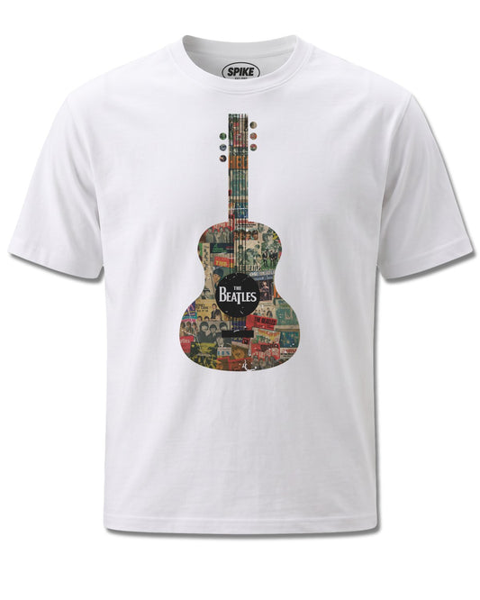 Beatles Guitar (The Beatles) design, front view on White M137, Rock Off Retail official merch
