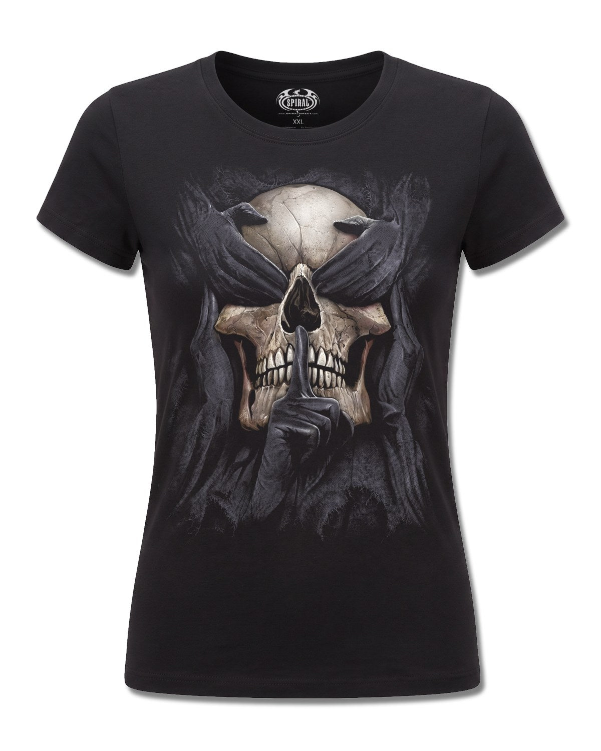 Spiral See No Evil design, front view on Black F775, Rock Off Retail official merch