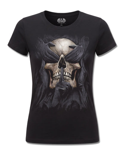 Spiral See No Evil design, front view on Black F775, Rock Off Retail official merch