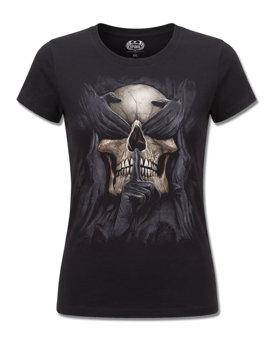 Spiral See No Evil design, front view on Black F775, Rock Off Retail official merch