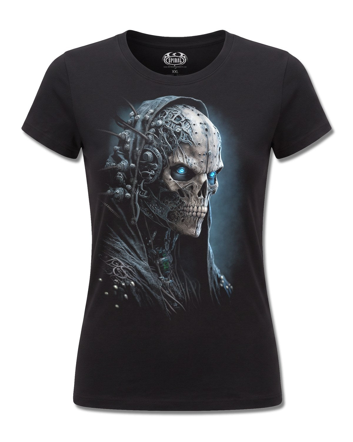 Spiral Human 2.0 design, front view on Black F775, Rock Off Retail official merch