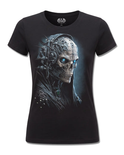 Spiral Human 2.0 design, front view on Black F775, Rock Off Retail official merch