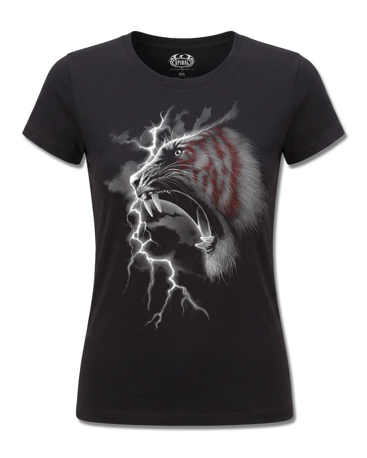 Spiral Mark Of The Tiger design, front view on Black F775, Rock Off Retail official merch