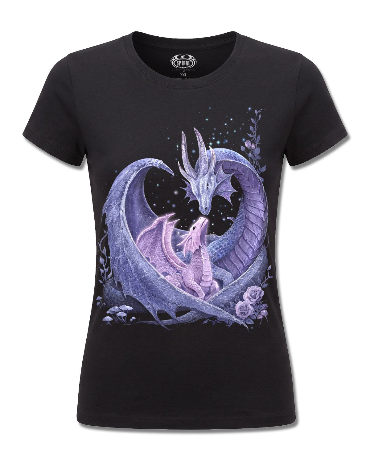 Spiral Maternal Instincts design, front view on Black F775, Rock Off Retail official merch