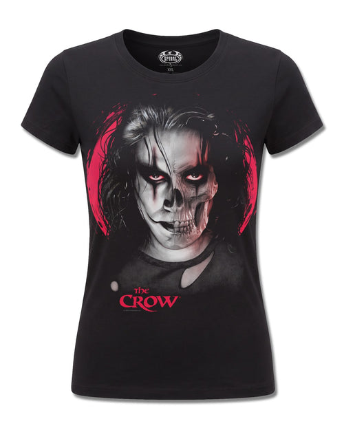 The Crow Skull Face (The Crow) design, front view on Black F775, Rock Off Retail official merch