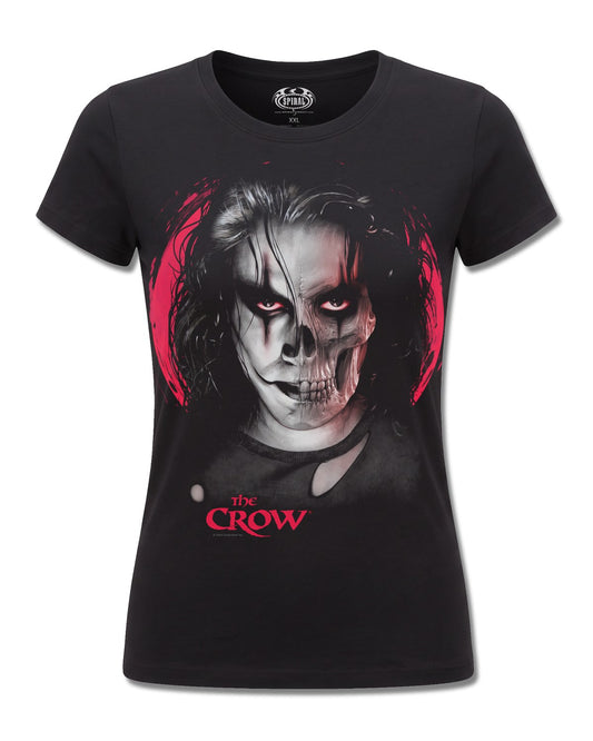 The Crow Skull Face (The Crow) design, front view on Black F775, Rock Off Retail official merch