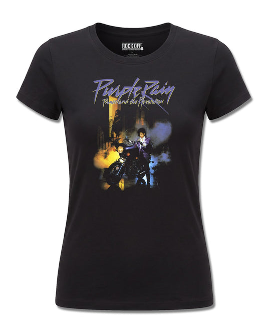 Prince Purple Rain (Prince) design, front view on Black F775, Rock Off Retail official merch