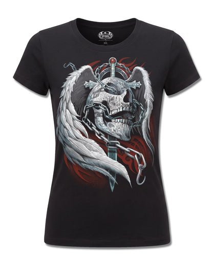 Spiral Enchained Soul design, front view on Black F775, Rock Off Retail official merch