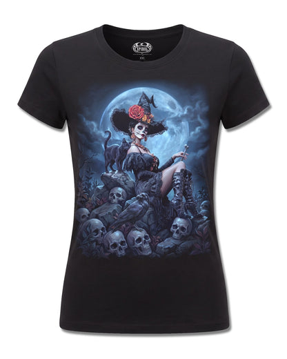 Spiral Night Of The Dead design, front view on Black F775, Rock Off Retail official merch