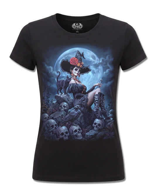 Spiral Night Of The Dead design, front view on Black F775, Rock Off Retail official merch