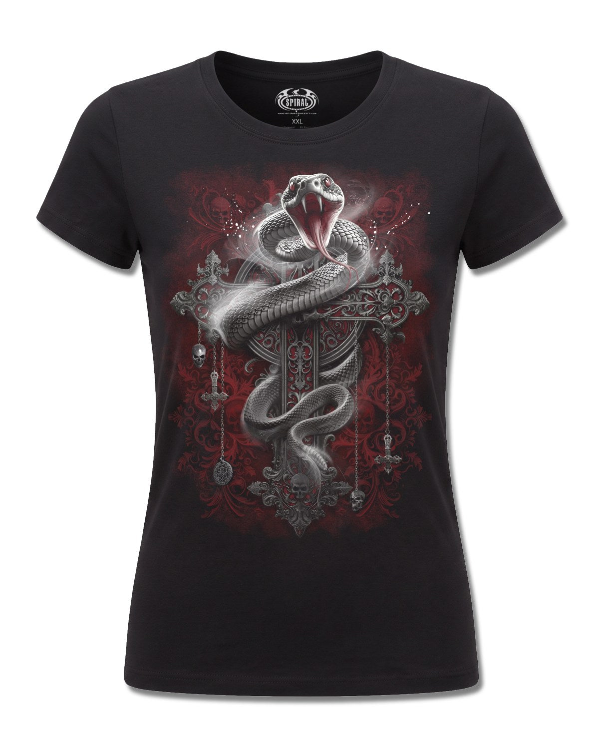 Spiral Gothic Serpent design, front view on Black F775, Rock Off Retail official merch