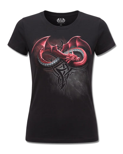 Spiral Infinity Dragons design, front view on Black F775, Rock Off Retail official merch