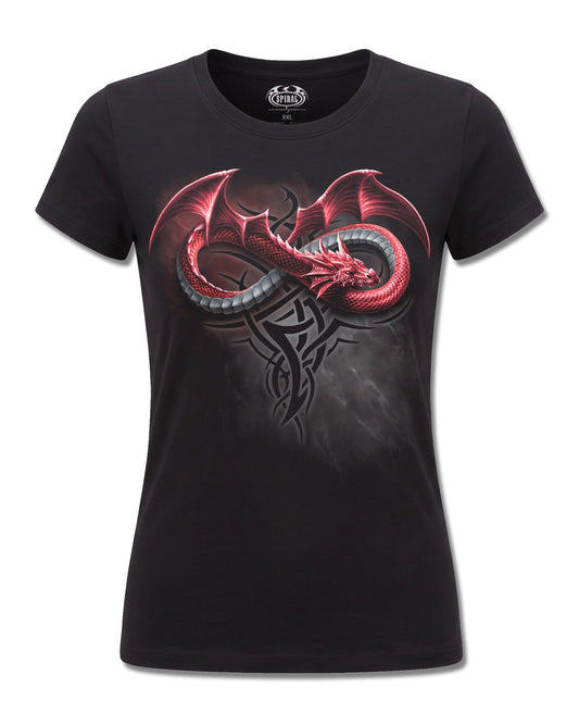 Spiral Infinity Dragons design, front view on Black F775, Rock Off Retail official merch