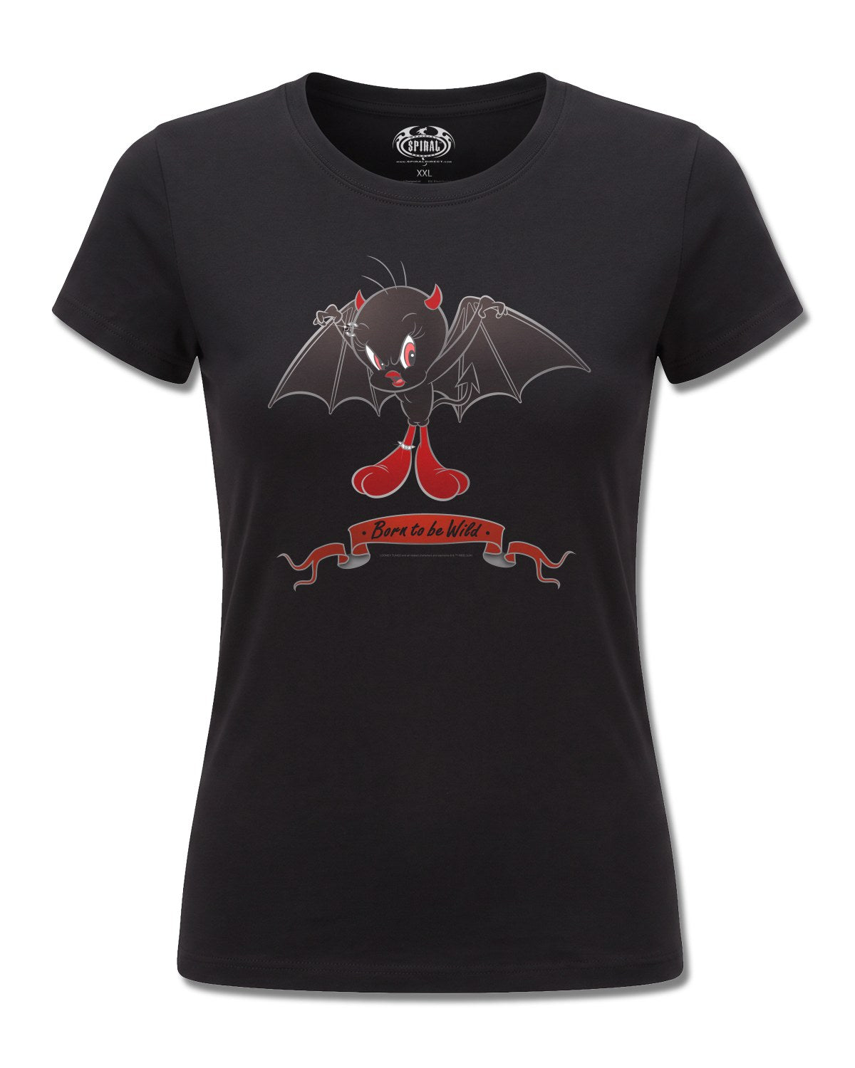 Looney Tunes Tweety Born To Be Wild (Looney Tunes) design, front view on Black F775, Rock Off Retail official merch