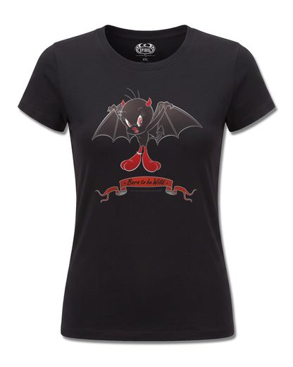Looney Tunes Tweety Born To Be Wild (Looney Tunes) design, front view on Black F775, Rock Off Retail official merch